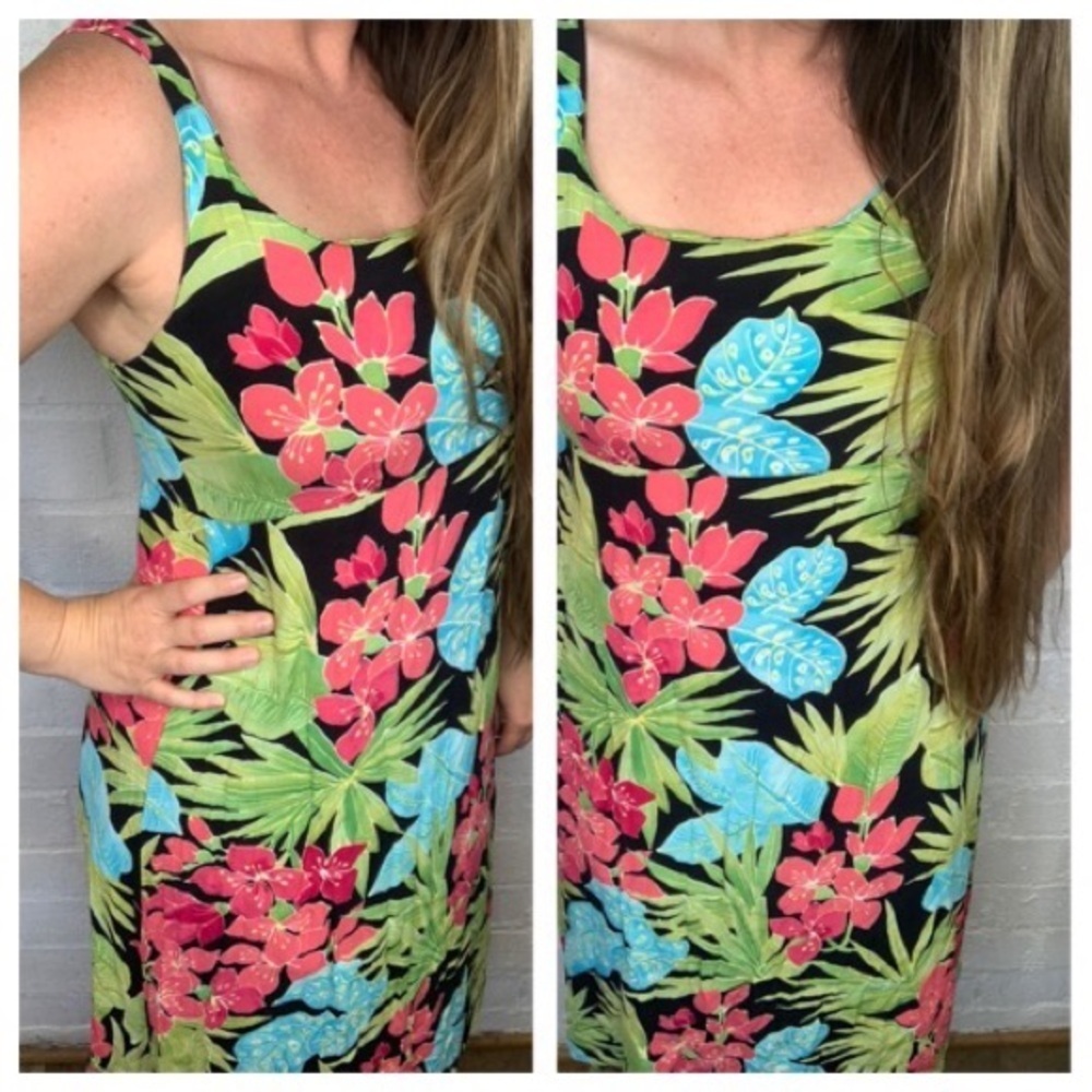 Loco Lindo Hawaiian Print Rayon Knee Length Dress size Medium